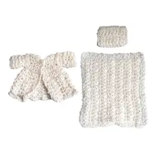 GENERICO - Traje de Jesús 12 cm a crochet - Blanco perlado + detalles dorados