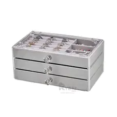 RYBIU IMPORT - Guardajoyas de Vidrio por 3 en Color Plomo Y+Gift MiniAgenda