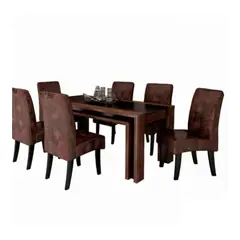 HOGAR & SPACIOS - HYS COMEDOR 6 SILLAS FEDORIA MARRON OSCURO