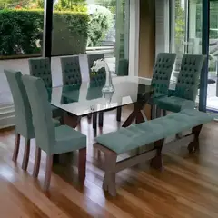 HOGAR & SPACIOS - HYS COMEDOR 7 SILLAS BANQUETA EVAN GRIS