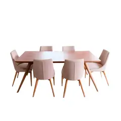 HOGAR & SPACIOS - HYS COMEDOR 6 SILLAS CAMILA ROSADO
