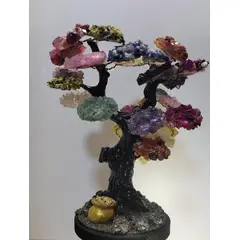 GENERICO - ARBOLITO DE LOS DESEOS BONSAI GRANDE CON PIEDRAS DE CUARZO 20CM