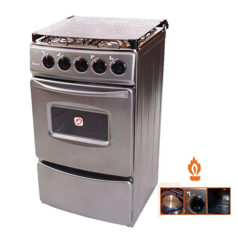 Cocina con Tapa de Vidrio y Horno Sami 4H Gris
