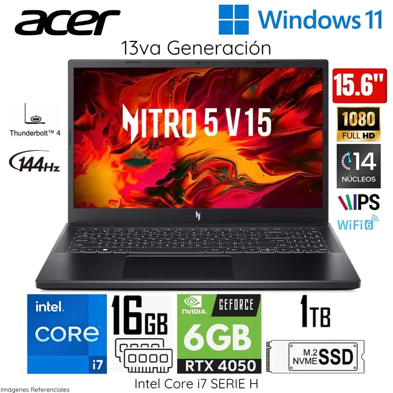 Laptop Nitro V15 ANV15-51-78MW Intel Corei7-13650H 16GB RAM 1TB SSD 15.6" FHD RTX4050-6GB