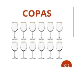 GENERICO - SET X 12 COPAS VINO IBIZA GOLD FILO DORADO