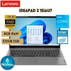 LENOVO - Laptop IdeaPad 3 15IAU7 3, Core i3-1215U, 8GB DDR4, 512 GB SSD, 15.6" FHD TN