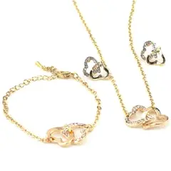 GENERICO - Set Joyas Two Hearts Aretes Collar y Pulsera Regalo Navidad Genieka