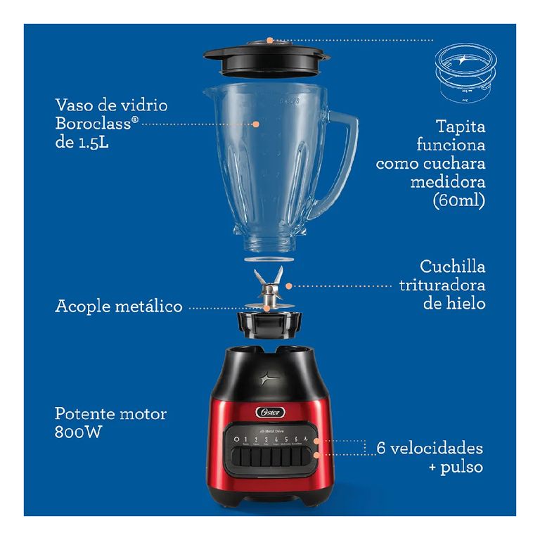 Licuadora Oster® 1.5L con 6 Velocidades BLSTPEG-CPB