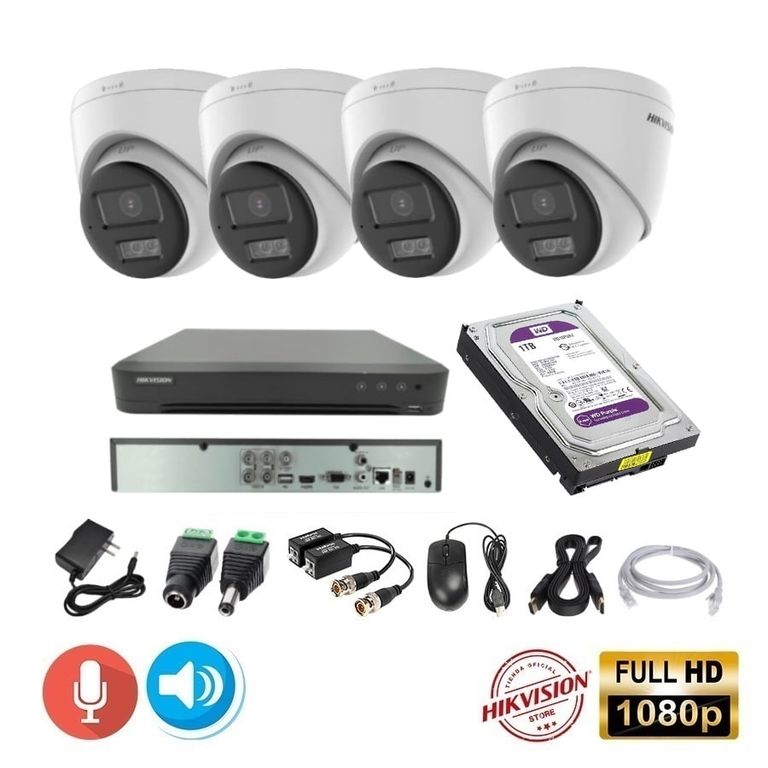 Kit 4 Cámaras Seguridad Domo FULLHD + 1TB + AUDIO 2 VIAS