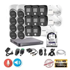 HIKVISION - Kit 16 Cámaras Seguridad Tubo FULLHD + 4TB + AUDIO 2 VIAS
