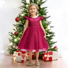 GENERICO - VESTIDO PARA NIÑA  - MODELO DE NAVIDAD CON PERLITAS