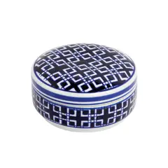 GENERICO - Caja decorativa redonda adorno de cerámica con tapa de 13 cms de diámetro