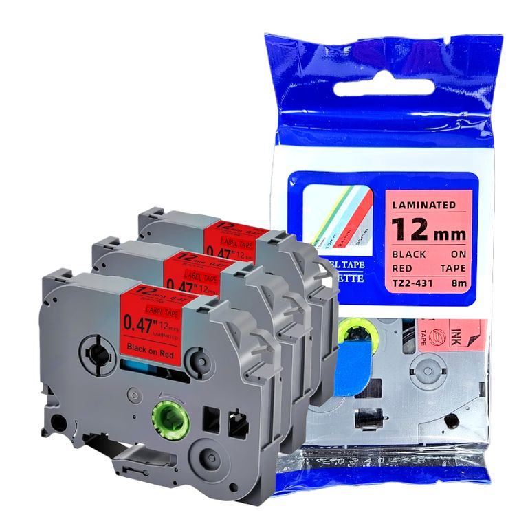 CINTA COMPATIBLE TZ2-431 NEGRO SOBRE ROJO