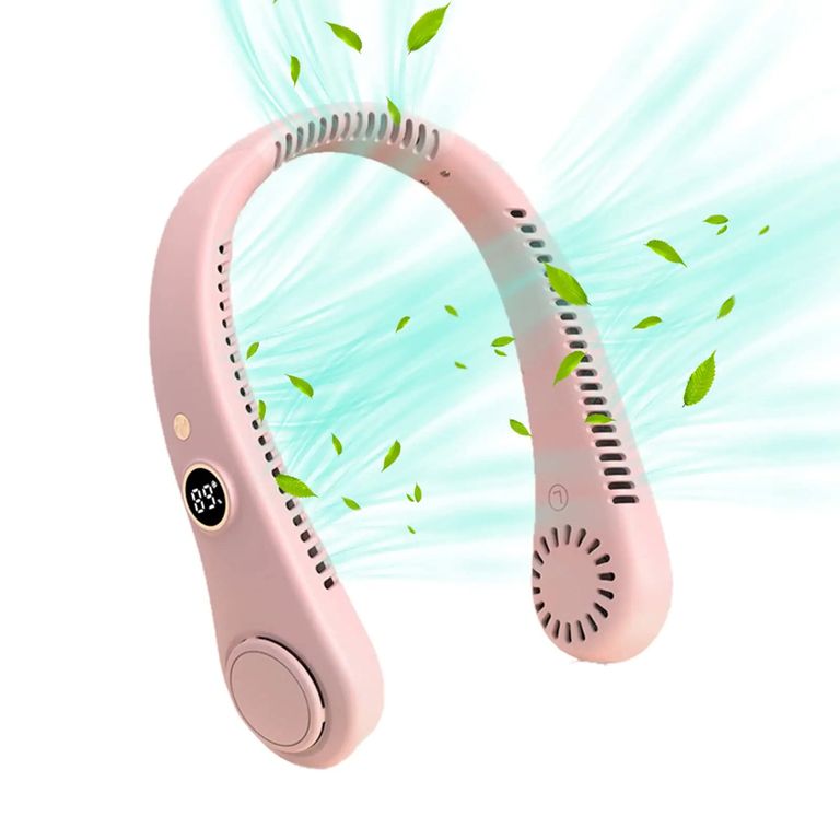 Ventilador de Cuello Recargable 5 Velocidades con Pantalla Digital Rosa