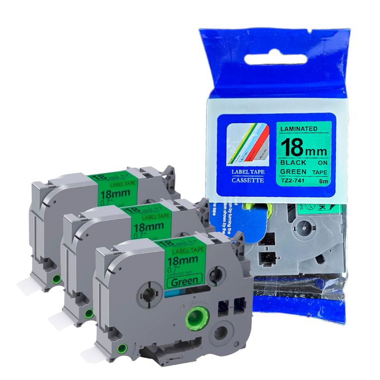 CINTA COMPATIBLE TZ2-741 LETRA NEGRO SOBRE VERDE