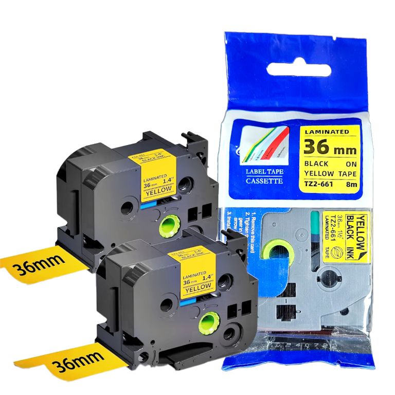 CINTA COMPATIBLE TZ2-661 LETRA NEGRO SOBRE AMARILLO