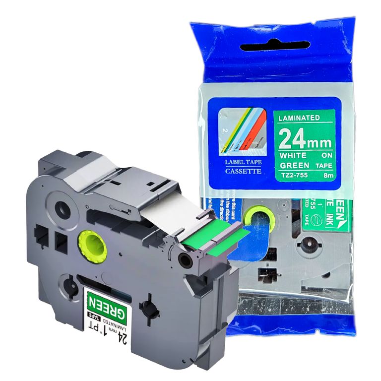 CINTA BROTER COMPATIBLE TZ2-755 LETRA BLANCO SOBRE VERDE