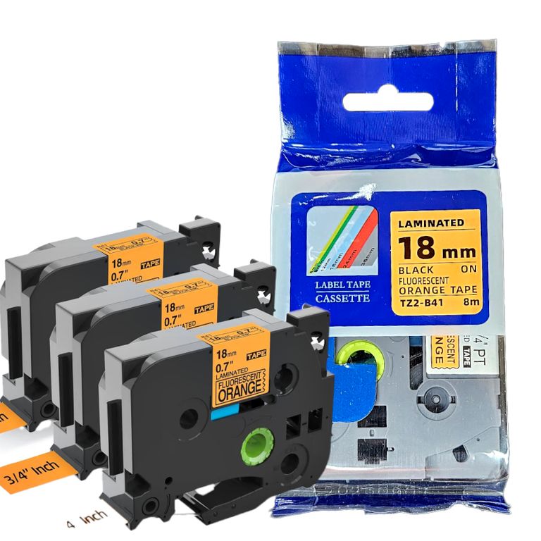 CINTA COMPATIBLE TZ2-B41 LETRA NEGRO SOBRE NARANJA FLUORESENTE