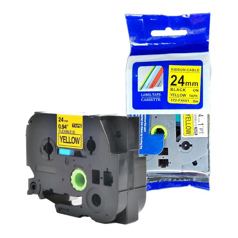 CINTA COMPATIBLE TZ2-FX651 TEXTO NEGRO SOBRE AMARILLO