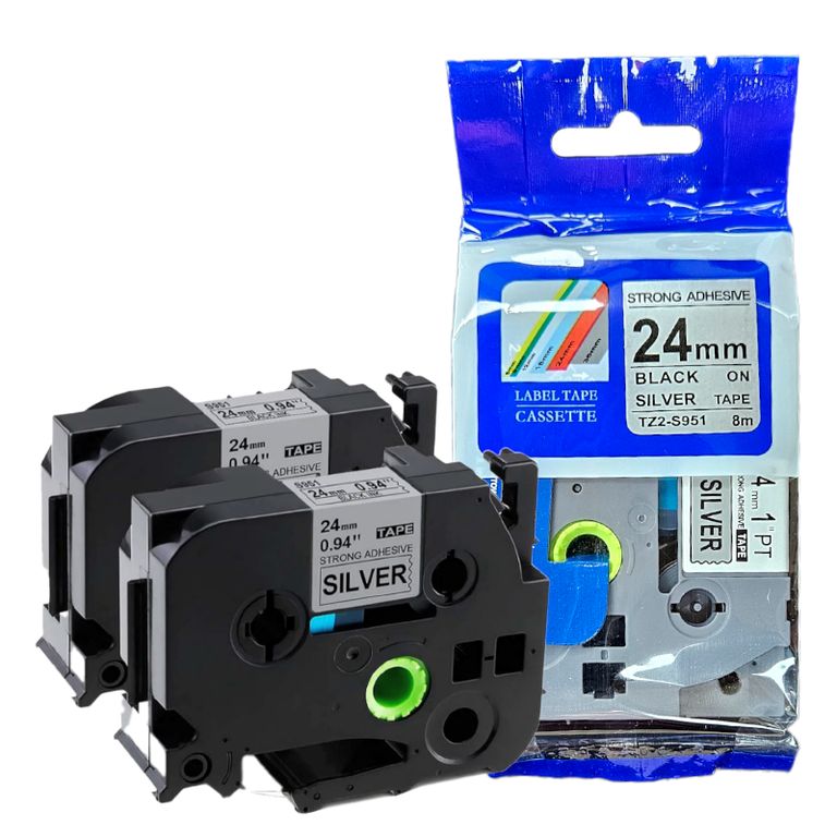 CINTA COMPATIBLE TZ2-S951 LETRA NEGRO SOBRE PLATEADO