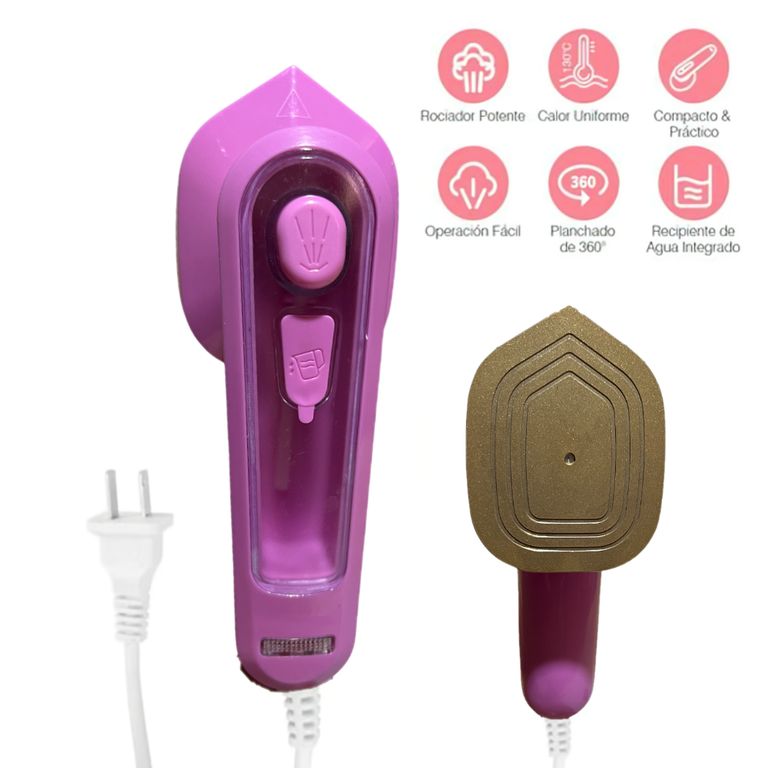 Mini plancha portátil planchado a vapor y en seco FUCSIA