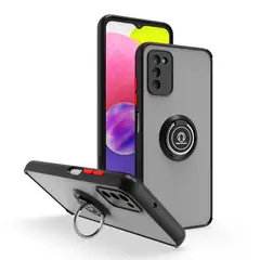 GENERICO - Funda para Samsung A03S Ahumado con Anillo Negro Antishock Resistente