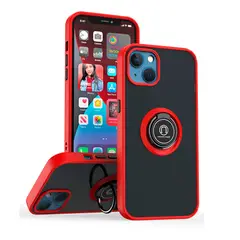 GENERICO - Funda para Motorola E7i Power Ahumado con Anillo Rojo Antishock