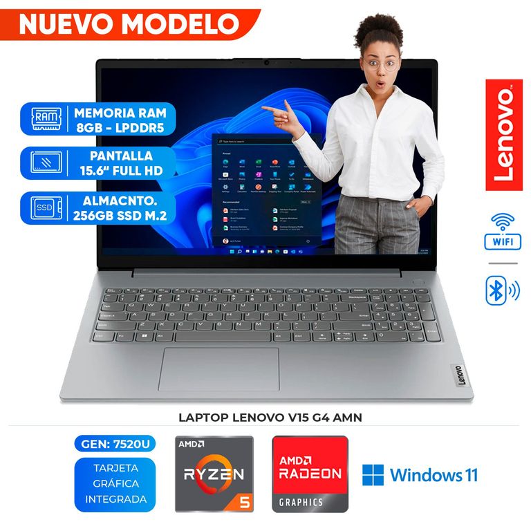 Laptop V15 G4 AMN, AMD Ryzen 5 7520U, 8GB LPDDR5, 256GB SSD, 15.6" FHD TN