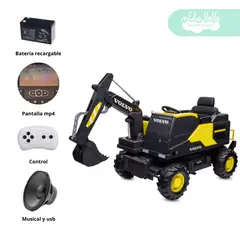 GENERICO - Carro a Batería escabadora modelo Volvo Amarillo