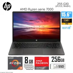 HP - Laptop 255 G10 AMD Ryzen 3 -7330U 8GB RAM 256GB SSD 15.6" HD Windows 81U53LT - Negro