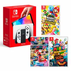 Nintendo - Consola Switch Oled Blanco + Mario Jamboree+ Mario Kart + Mario Fury