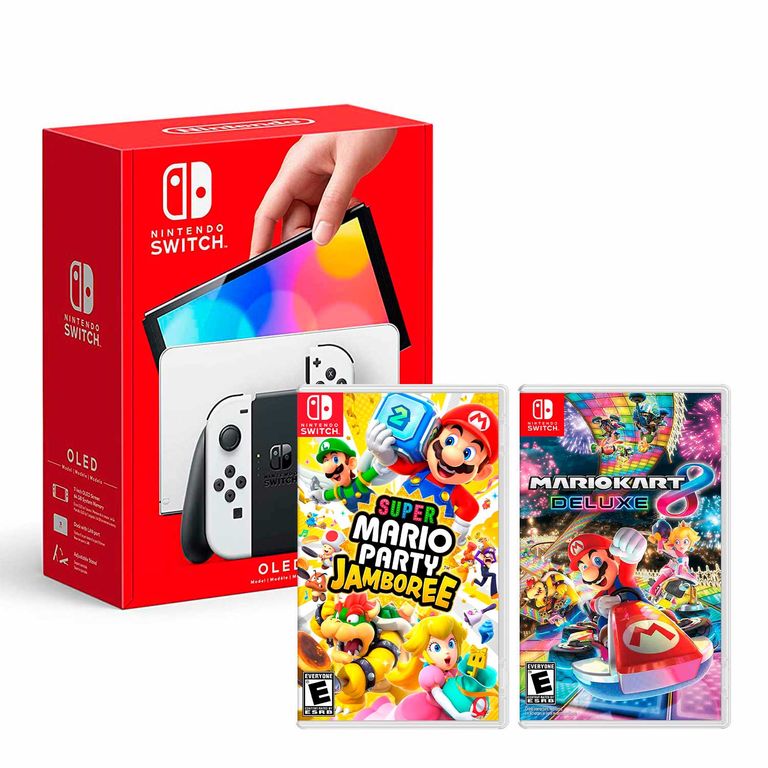 Consola Switch Oled Blanco + Mario Jamboree + Mario Kart