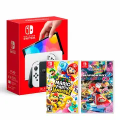 Nintendo - Consola Switch Oled Blanco + Mario Jamboree + Mario Kart