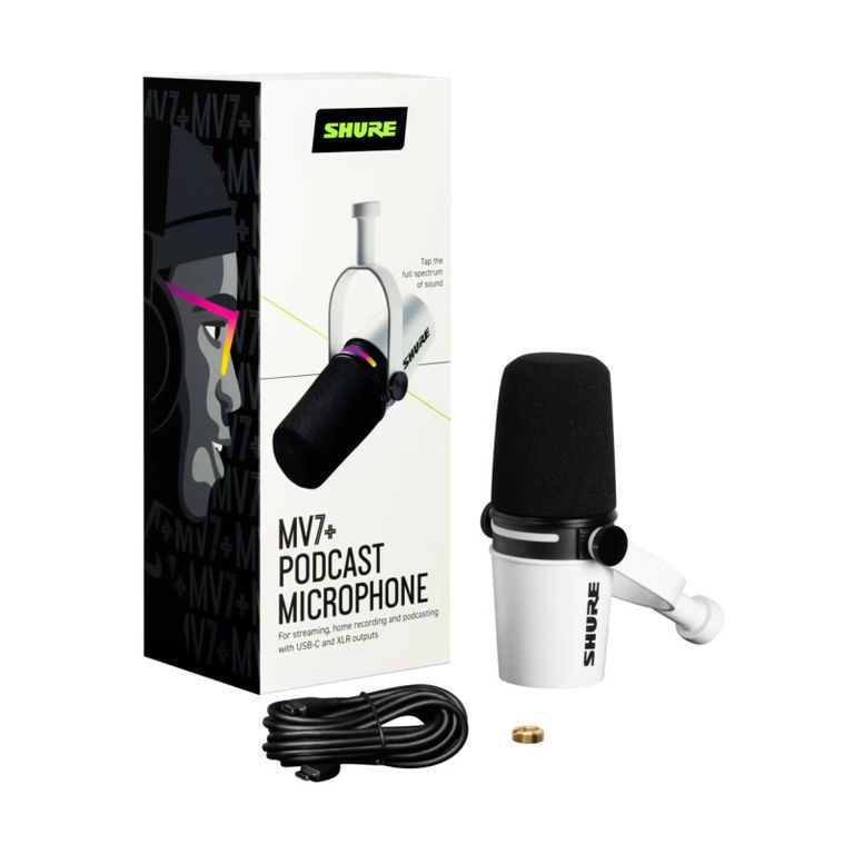 Microfono para podcast Dinamico Blanco para Podcast MV7+
