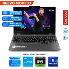 LENOVO - Laptop LOQ 15IAX9 156 FHD IPS Core i5-12450HX hasta 44GHz 8GB DDR5-4800MHz