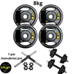 GENERICO - Disco Set Pesas Manubrios Pvc Peso Real + 8kg fitness