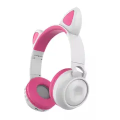 SEISA - Auriculares Bluetooth y Aux 35mm Con Orejas de Gatito Rosado