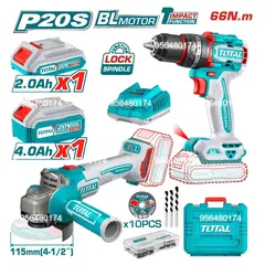 TOTAL TOOLS - TALADRO ROTOMARTILLO 66NM + ESMERIL ANGULAR 4 ½" BRUSHLESS TOTAL -TCKLI20273