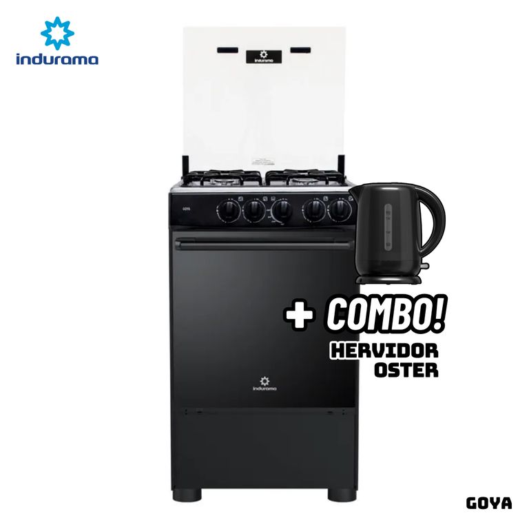 COCINA DE PIE A GAS 4 HORNILLAS - GOYA + HERVIDOR OSTER NEGRO