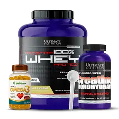 Ultimate Nutrition - Prostar Whey 5 LB Chocolate + Creatina 300 G + Omega 3 Herbalmax 100 Cap + Scoop