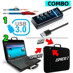 GENERICO - Funda Estuche para Laptop 15 15.6 16 + Extensor Hub Usb 3.0 4 puertos