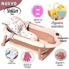 STOKKER BABY - Tina Bañera Plegable Piscis Con Termómetro Rosa