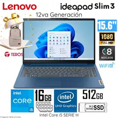 LENOVO - Laptop IDEAPAD SLIM 3 Intel Core i5 12450H 16GB RAM 512GB SSD 15IAH8 83ER001DLM+Mochila Teros