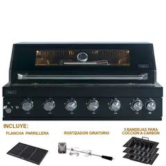 HIGRILL - Parrilla A Gas Y Carbón Empotrable 7 Quemadores Acero Inoxidable Negro