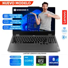 LENOVO - Laptop LOQ 15IAX9 15,6 FHD IPS Core i5-12450HX 4,4GHz 12GB DDR5-4800