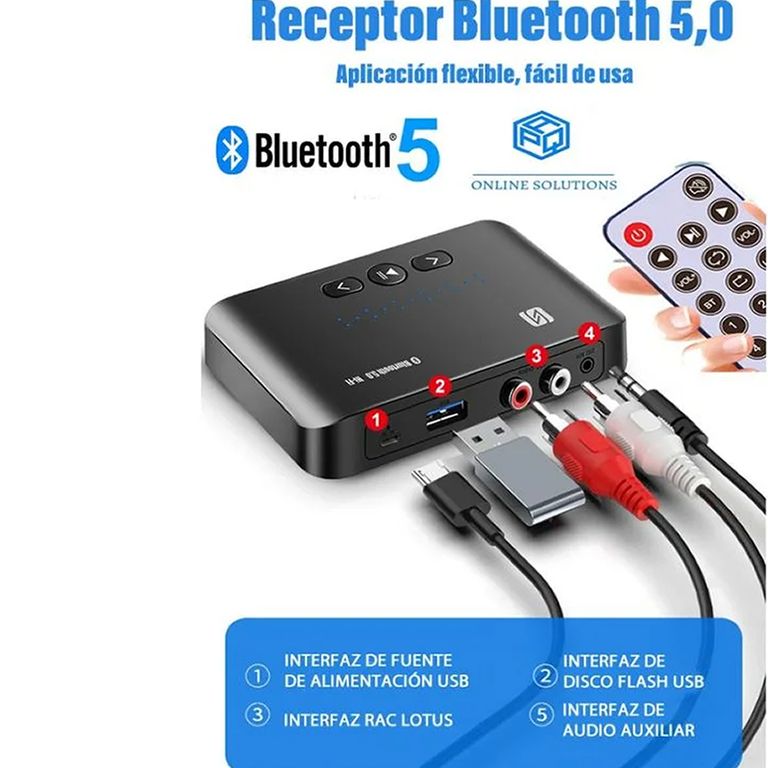 Receptor Bluetooth 5.0 de 15mm NFC con control negro
