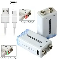 GENERICO - Bateria de Litio Pila 9V Recargable USB tipo C 1350mAh