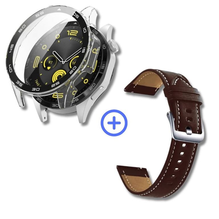 Pack case protector + correa cuero marron para Huawei watch GT4 PRO