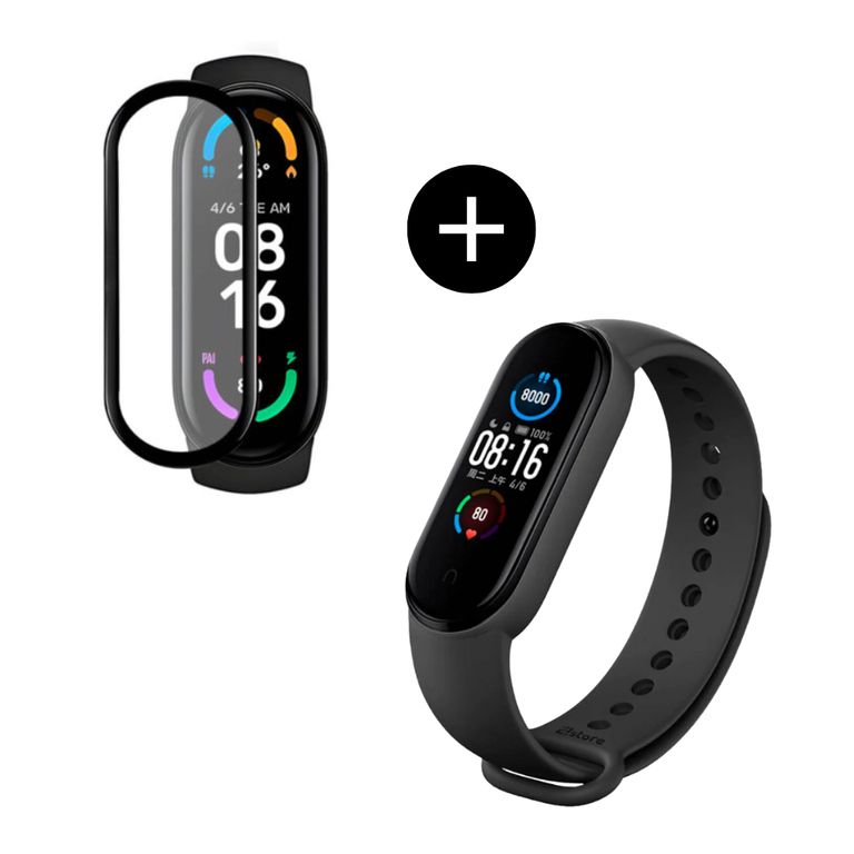 Pack correa color negro + mica de vidrio para MI band 7