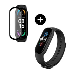 GENERICO - Pack correa color negro + mica de vidrio para MI band 7